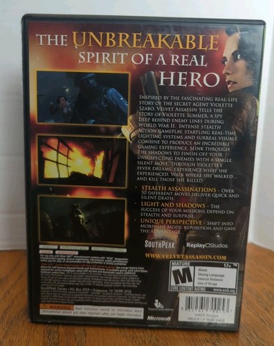 Velvet Assassin (Xbox 360, 2009) Complete CIB W/ Manuel  - Picture 2 of 6