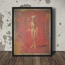 Vintage ALIEN Wall Art, Friendly Cryptid Sci-fi Decor, Cosmic UFO Welcome Poster