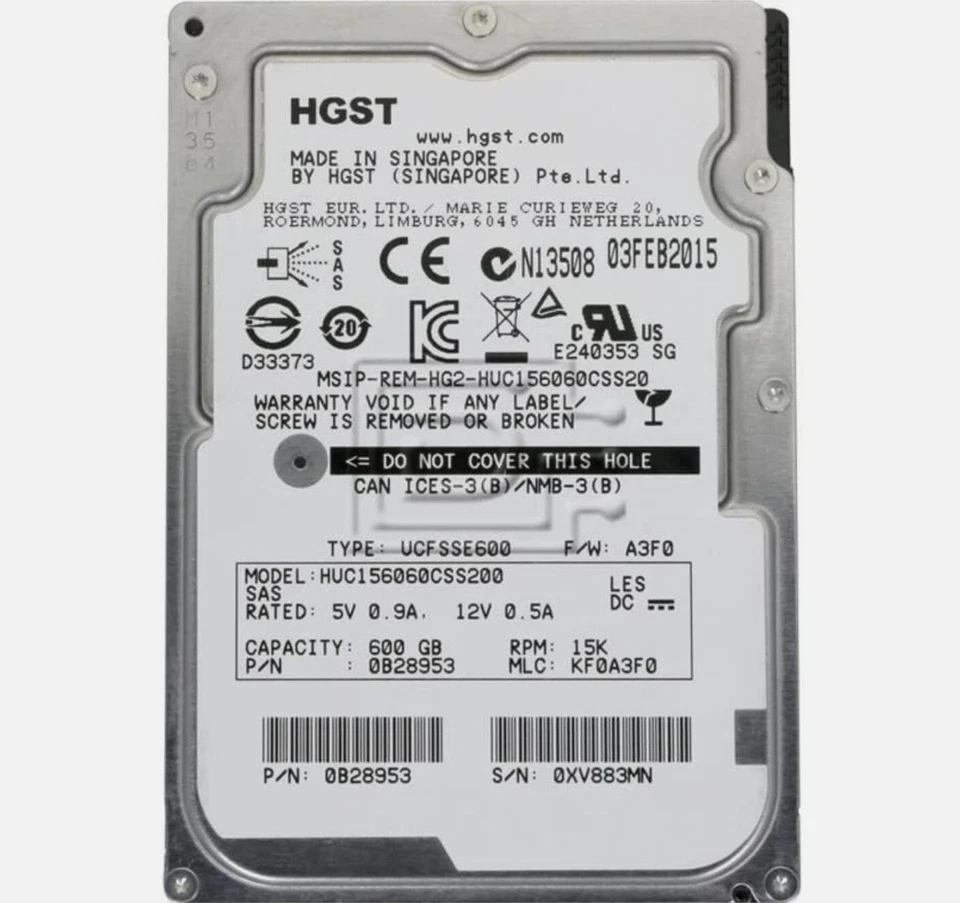 HGST Ultrastar HUC156060CSS200 600GB 15000 RPM SAS 2.5 inch (0B28953) Hard Drive - Image 2 of 3