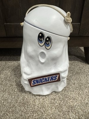 Vintage 1989 Mars Snickers White Ghost Halloween Plastic Mold Candy Pail Bucket
