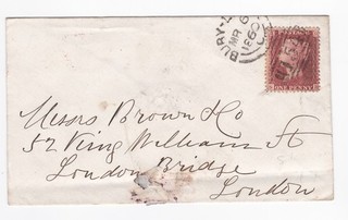 1860 QV FINE 1d PENNY RED STAMP ON COVER BURY LANCS SIDEWAYS DUPLEX TO LONDON