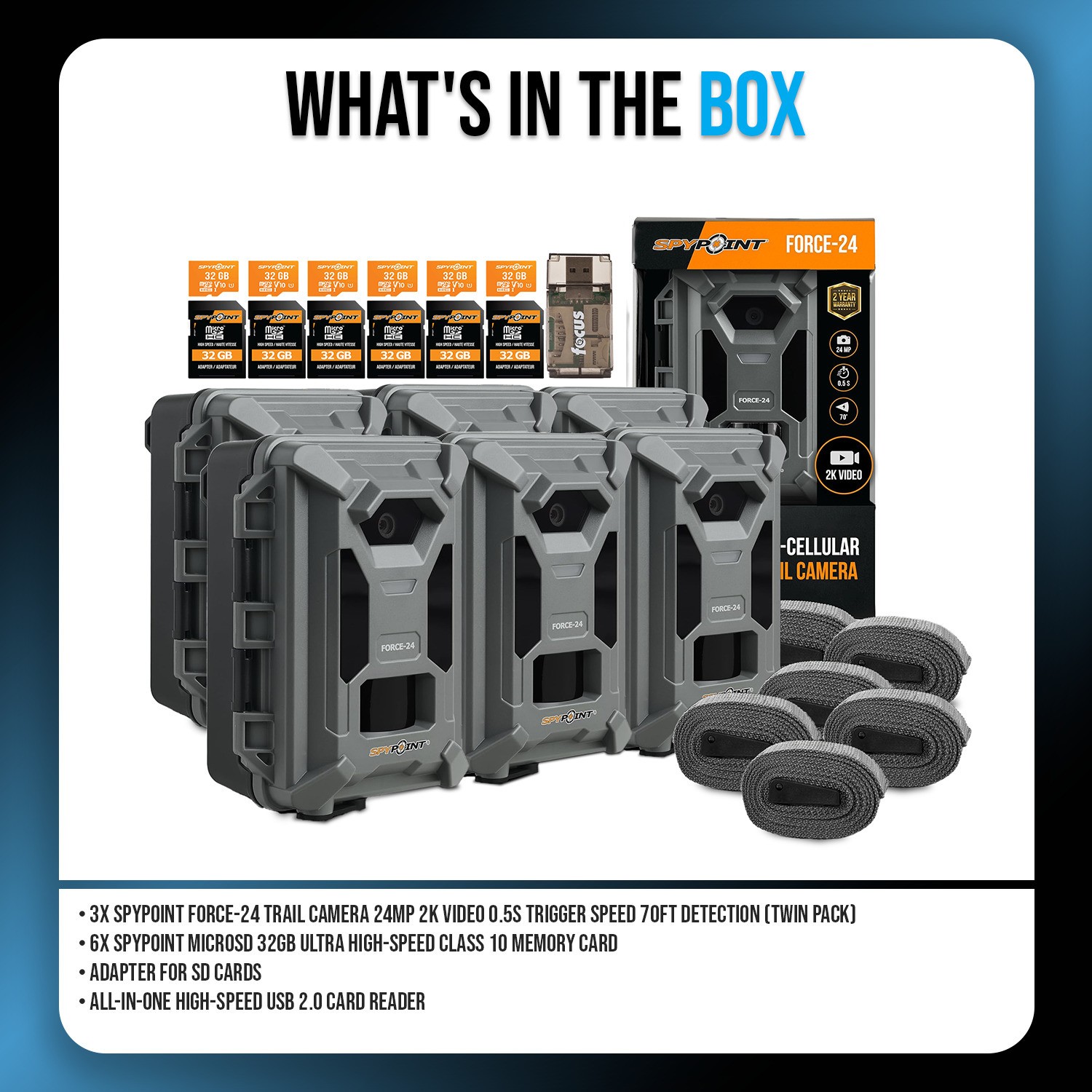 Spypoint Force-24MP Non-Cellular 2k Video Trail Camera Bundle (Twin Pack)