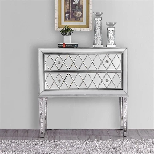 Elegant Decor Reflexion 2 Drawer 34" Mirrored Nightstand in Antique Silver - Picture 7 of 11