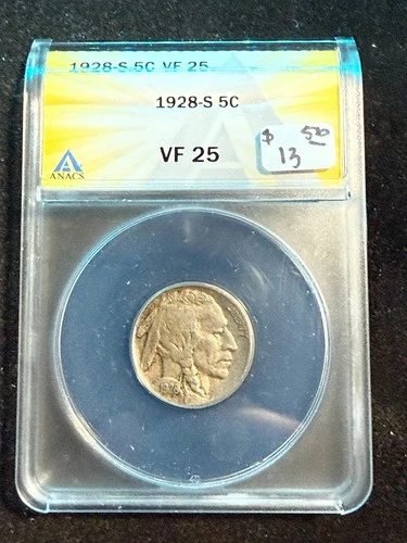 1928 S BUFFALO NICKEL ANACS VF 25