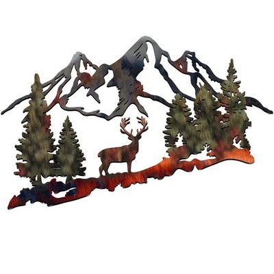 Moxweyeni Rustic Metal Forest Deer Wall Art Mountain 13''L x 8''W, Fresh Color 