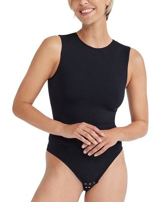Essentials Size 1X/2X Tummy Tank TT5-032 Seamless Scoop Neck Bodysuit BLACK