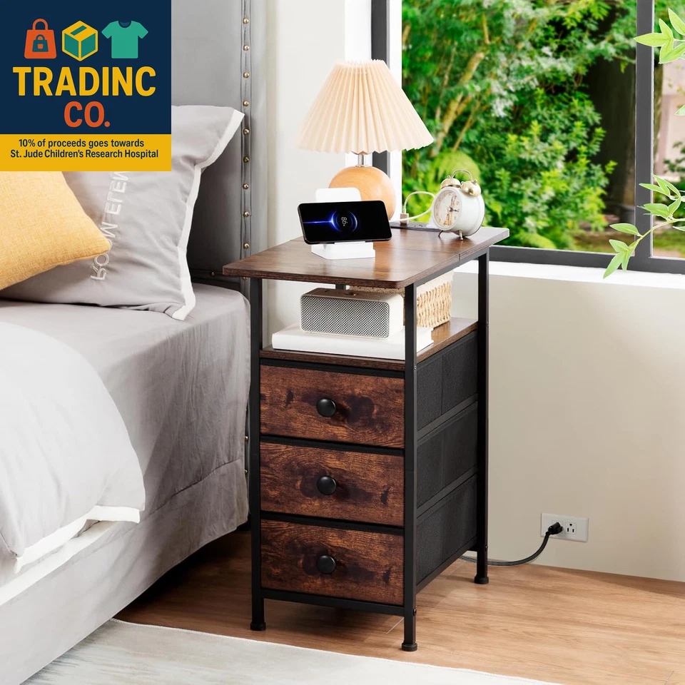 End Tables Living Room with Charging Station, Narrow Side Table with USB Ports a - Image 2 of 4