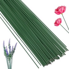 100Pcs 14" Green Floral Stem Wire 2 Gauge for DIY Flower Crafts