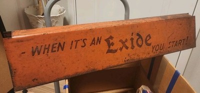 Vintage Exide Batteries Double Sided Heavy Tin Sign Base ''YOU START!'' 