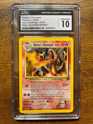 2000 Pokemon Blaines Charizard CORRECTED Fire Symbol Gym Challenge CGC 10 G Mint