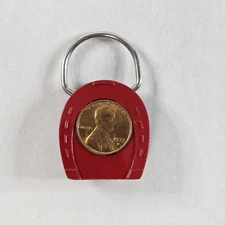 Vintage Horseshoe Keychain W/ 1972 Encased Penny Advertising AL & Willie's READ⬇