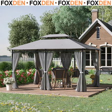 4m x 3(m) Outdoor 2-Tier Steel Frame Gazebo w/ Curtains Outdoor Garden Grey