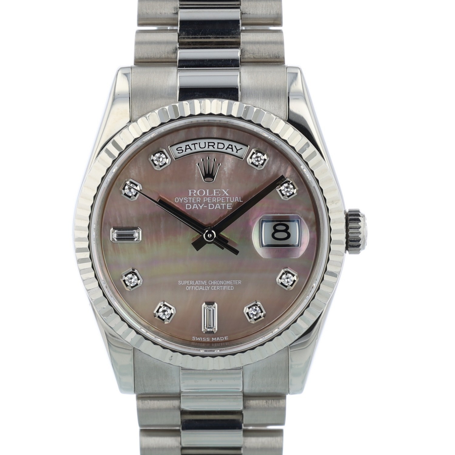 Rolex Day Date 118239 36 mm Tahitian Diamond Dial White Gold 2010 Box & Papers