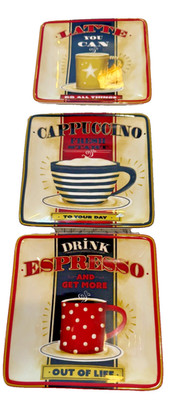 Coffee Latte Expresso Cappiccino Appetizer Lunch Plates Set of 3