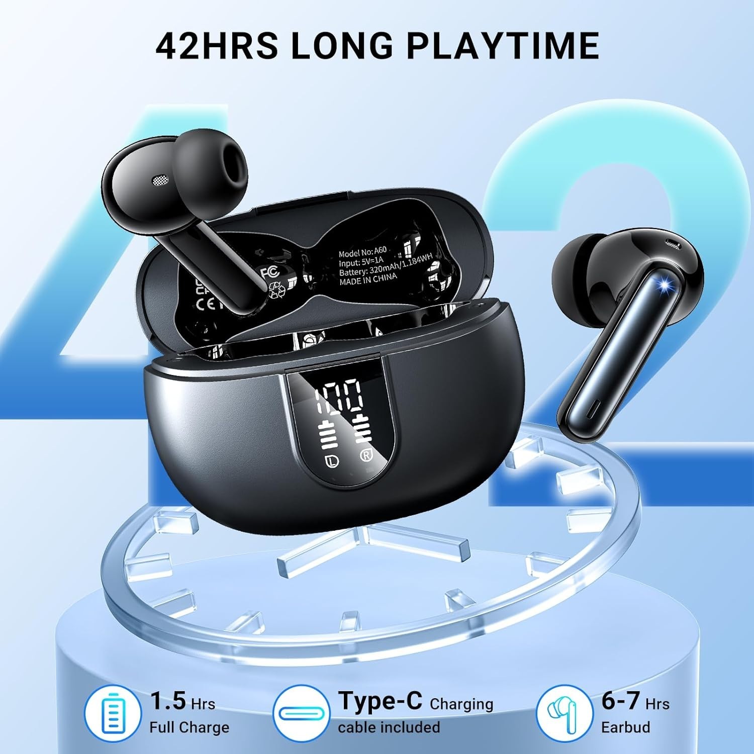 AOVOCE Cuffie Bluetooth, Auricolari Bluetooth 5.3 con 4 HD Microfono Cancellazio foto 5