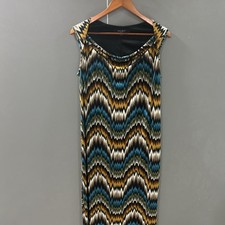 Nine West Multicolor Blue Black Brown Chevron Print Sleeveless Maxi Dress.Size 8