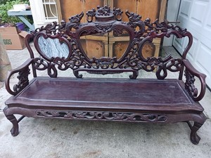 Vintage Chinese Dragon Motif Bench Sofa Chair