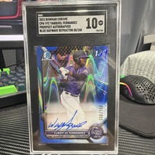 Topps 2022 Bowman Chrome Yanquel Fernandez Auto Blue RayWave 58/150 SGC 10