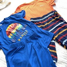 4Pc 2-Sets Eddie Bauer M Boys 10-12 Graphic Print Crewneck T-Shirt w/ Short Set