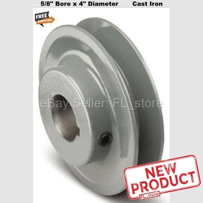 #ad V Belt Motor Pulley 5 8quot; Bore x 4quot; Diameter Set Screw Solid Cast Iron Fixed Bore $30.29