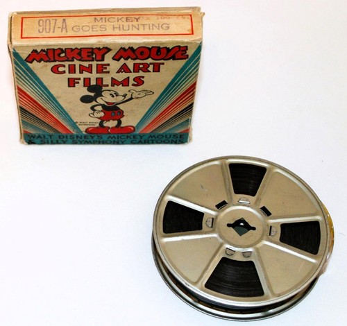 16mm EX! BOXED FILM SET #907-A * DISNEY 1930s MICKEY MOUSE GOES HUNTING-3 5/8"D