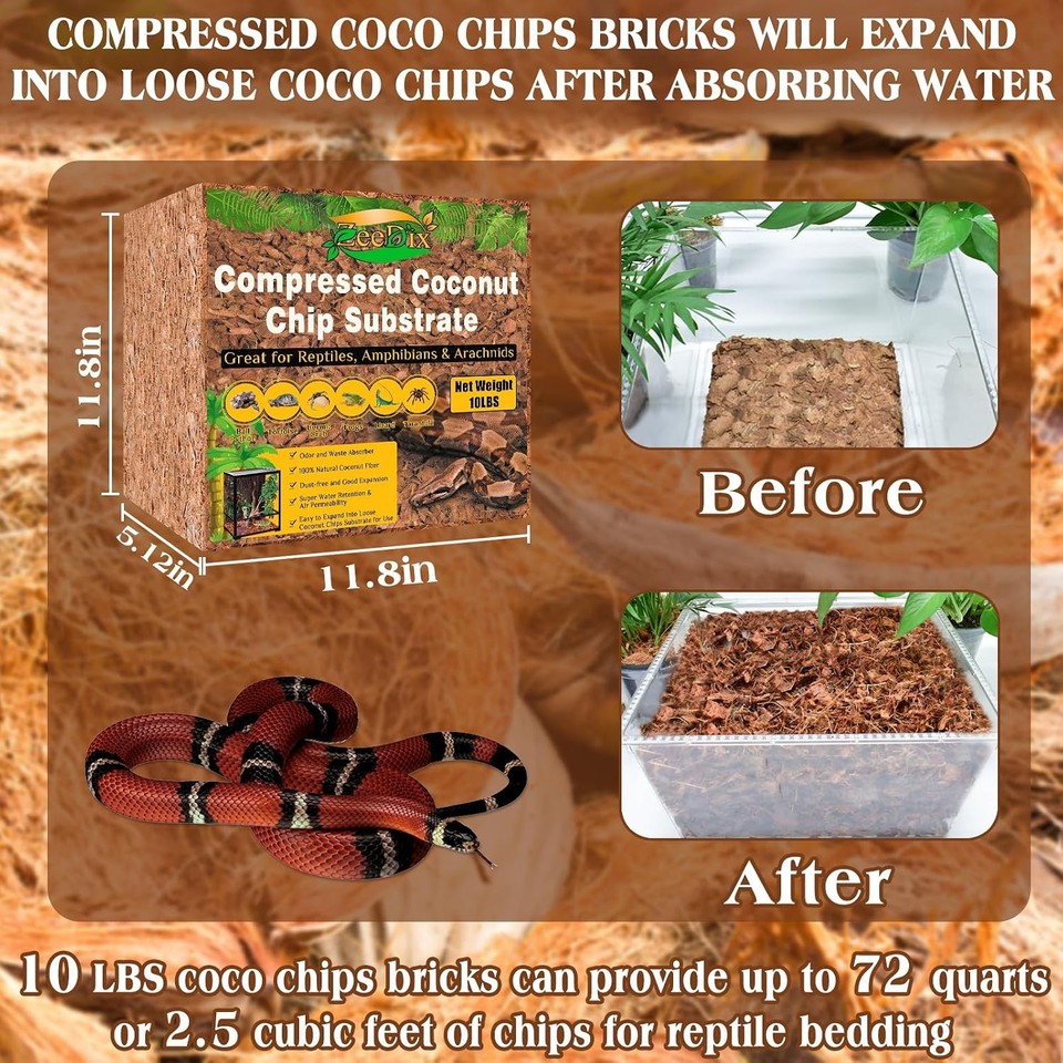 10LBS Coconut Husk Chip Substrate for Reptiles, 72QT Coco Husk Chips | eBay