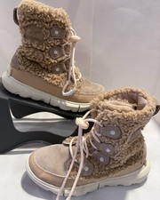 EUC Youth SOREL EXPLORER Boot Faux Fur Cozy SIZE 1 Cream Pink Tan MinUse
