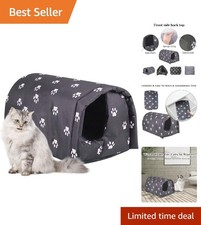 Durable Black Outdoor Cat House - Waterproof, Foldable, Warm, M Size 17.7"x15.7"