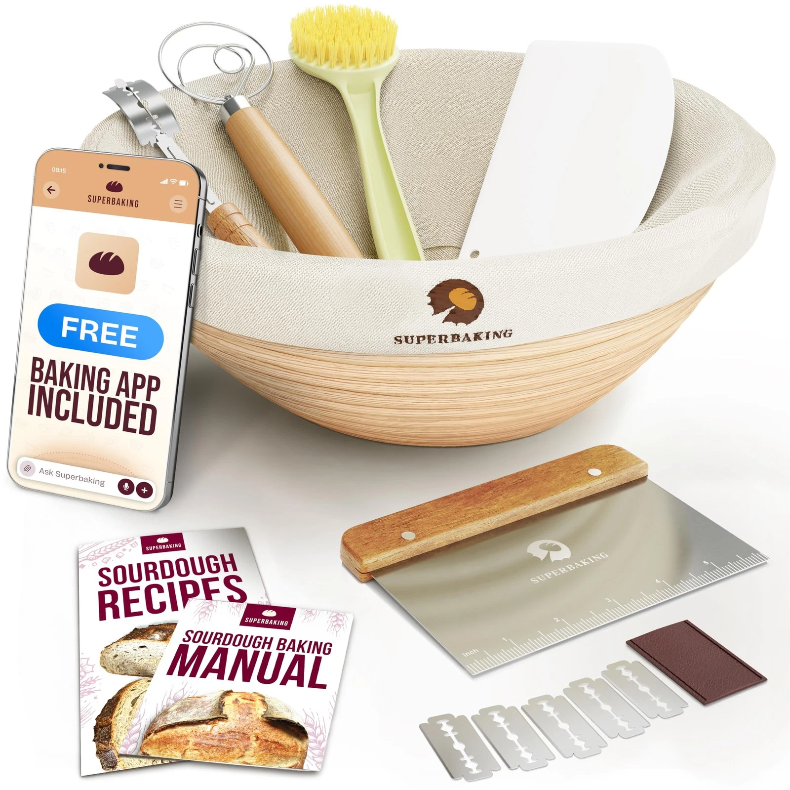 Banneton Bread Proofing Basket, Sourdough Bread Baking Supplies, Round 9 Inch...