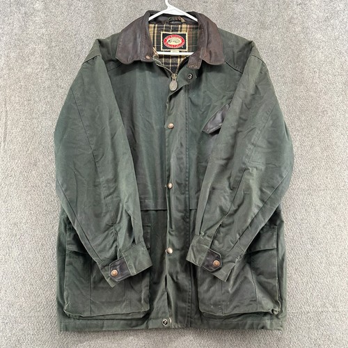 VTG The Australian Outback Jacket Mens M Green Oilskin Wax Western Coat 90s