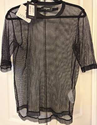 NWT DSQUARED2 Black Sheer Mesh Crew Neck Short Sleeve T-Shirt Men s 38 S75NC0755