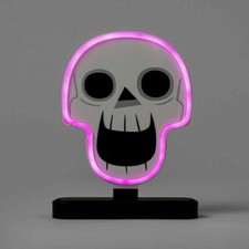 HYDE AND EEK NEON LIGHT UP DECORATIVE HALLOWEEN SKULL, PINK NEW