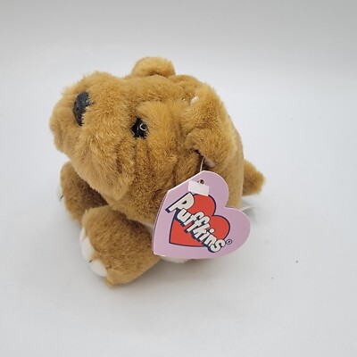 VTG 90'S Puffkins Bosley Bulldog Dog  Plush Stuffed Animal Toy Swibco with tags