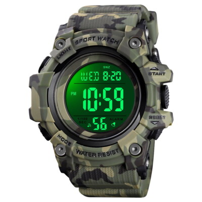 12/24 Hours Mens LED Countdown Army Water Resistant Date/Day