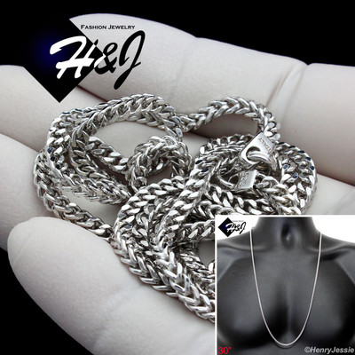 30''MEN 925 STERLING SILVER 3.5MM SILVER FRANCO BOX CURB LINK CHAIN NECKLACE*SN8