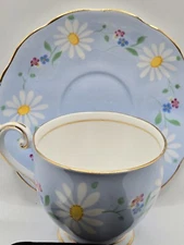 Queen Anne Fine Bone China Teacup and Saucer Blue floral and Gold Trim