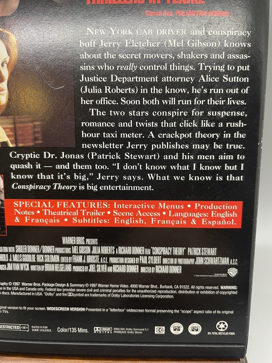 Conspiracy Theory DVD Mel Gibson, Julia Roberts CIB Minty Disc