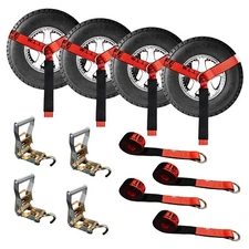 4 Pack 2" x 10' Lasso Wheel Lift Strap Ratchet w/ J Finger Hook Towing Red