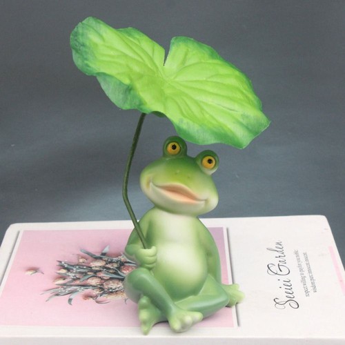 Resin Crafts Lotus Leaf Frog Figurine Green Garden Animal Statue Kids Gift