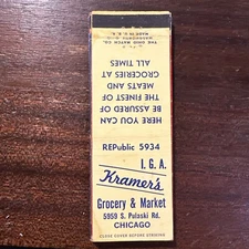Kramer's Grocery & Market IGA Matchbook Cicago
