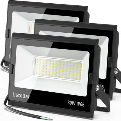 Ustellar 3 Pack 80W Led Flood Lights Outdoor Bright 24000LM Security Lights IP66