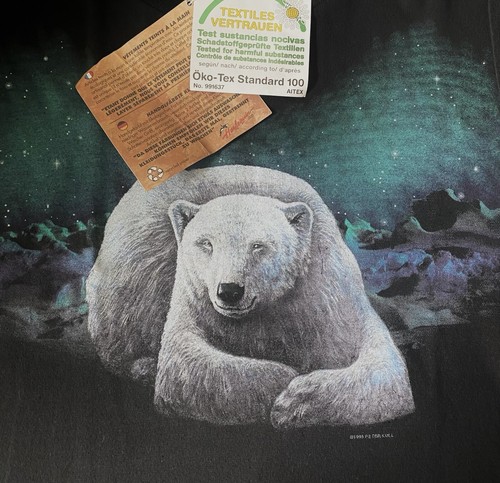 T-Shirt - Polar Bear Northern Lights - Harlequin Nature - Vintage 1990s - Size L - Picture 4 of 6