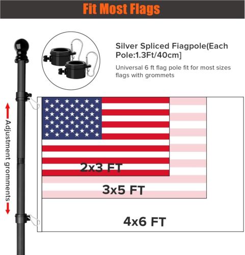 5 FT Flag Pole for Kit Tangle Free Spinning Weather Resistant Rustproof Metal Ne - Picture 8 of 8