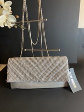 STEVE MADDEN BDollie Embellished Rhinestones Silver Clutch Chain Strap
