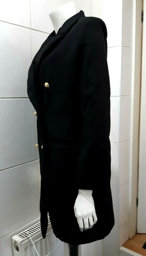 NEW Fashion Military Double Breasted Wool Look Coat, Black - 12 - Picture 4 of 6