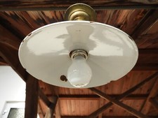 c.1925 INDUSTRIELAMPE Email Lampe Werkstattlampe grüner Emailschirm Messinglampe