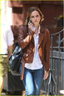 Emma Watson Street Style Fashion Slim Fit Biker Brown Leather