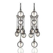 Pearl Black Oxidized 925 Sterling Silver Chandelier Earrings Gemstone Jewelry