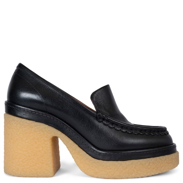 70819 Auth CHLOE Black Leather 2021 Jamie Platform Loafer Pumps Schuhe 38