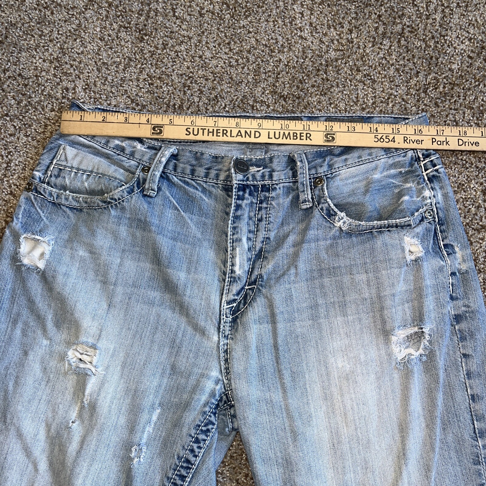 BKE Jeans Mens 33L Blue Tyler Straight Leg Destroyed Denim 33x33 - View 7